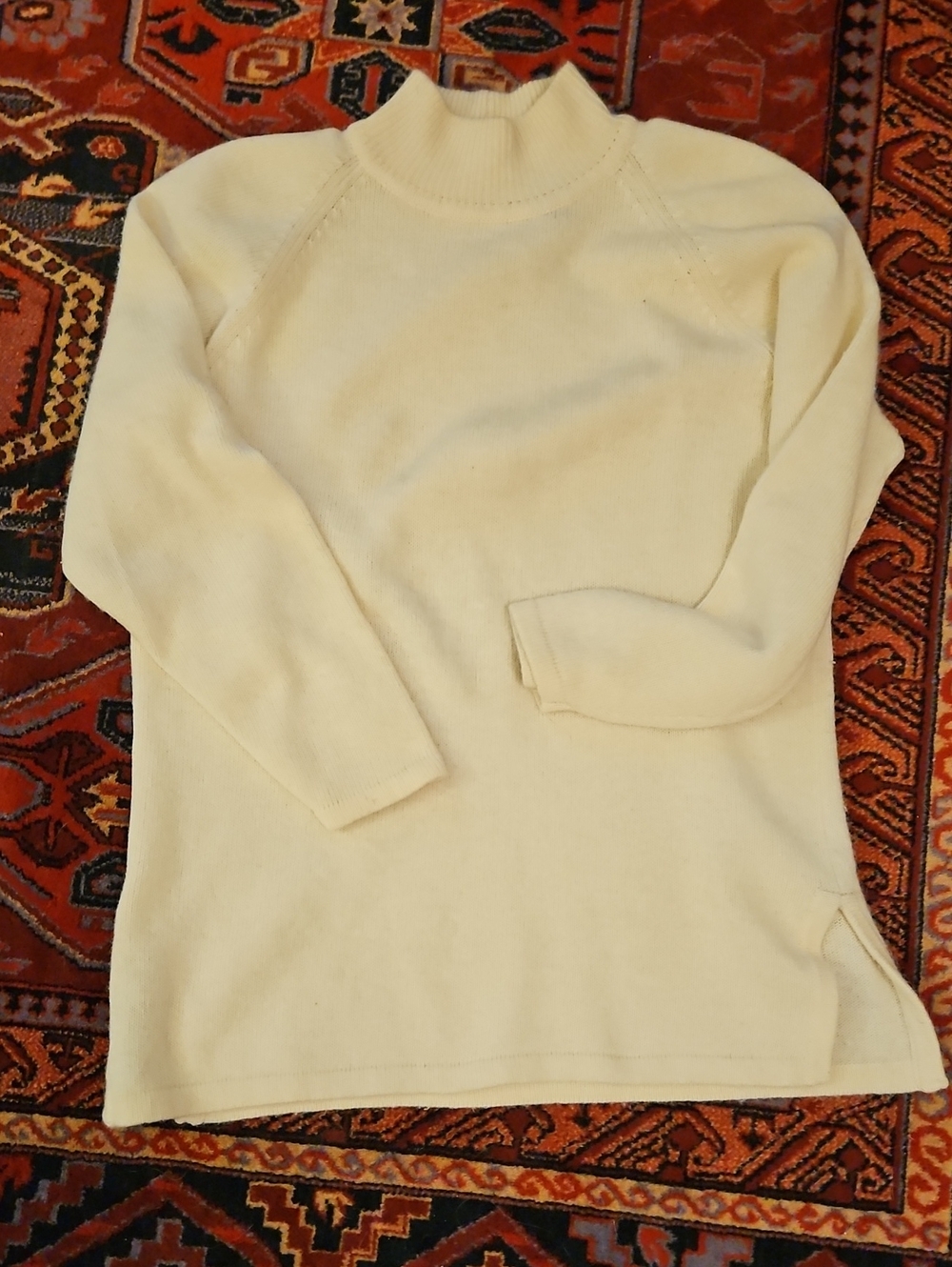 JEANNE PIERRE Cream Turtleneck Knit Sweater